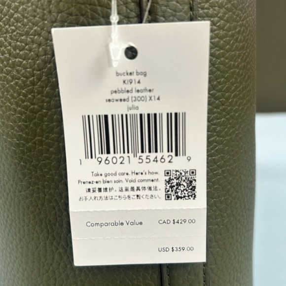 Kate Spade Julia Bucket Bag  Seaweed Green Pebbled Leather NWT UPC 19602155462 - Picture 4 of 11